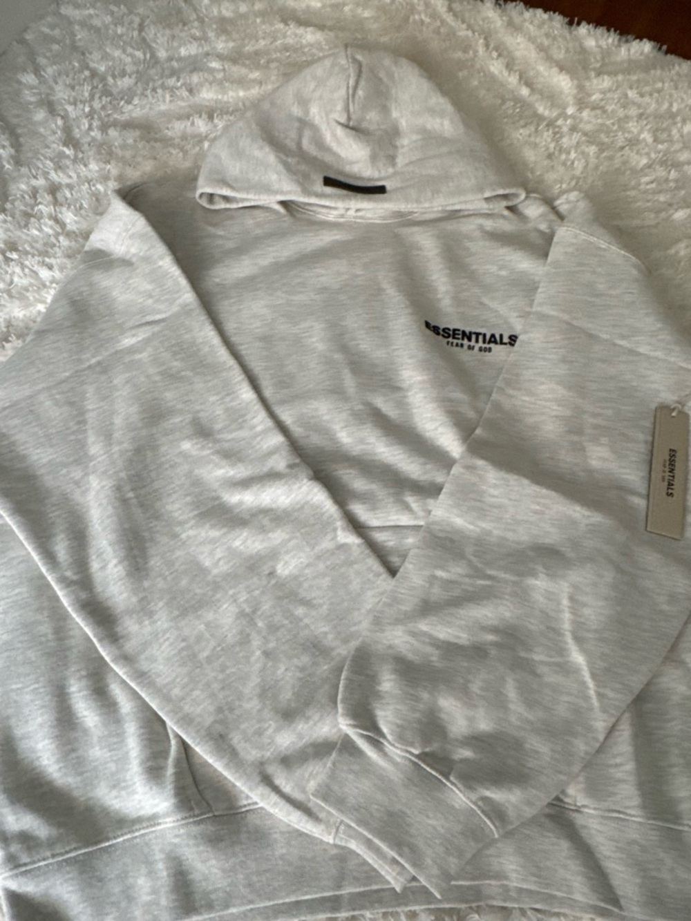 Essentials Men’s Light Cream Crewneck Hoodie with Small Logo